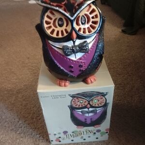 Glitter Purple & Black Owl Figurine with Bow Tie